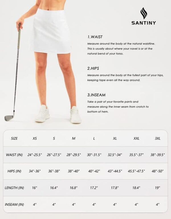 SANTINY 16" Golf Skorts Skirts for Women Zipper Pockets Women's High Waisted Tennis Skirt Athletic Skort - Image 9