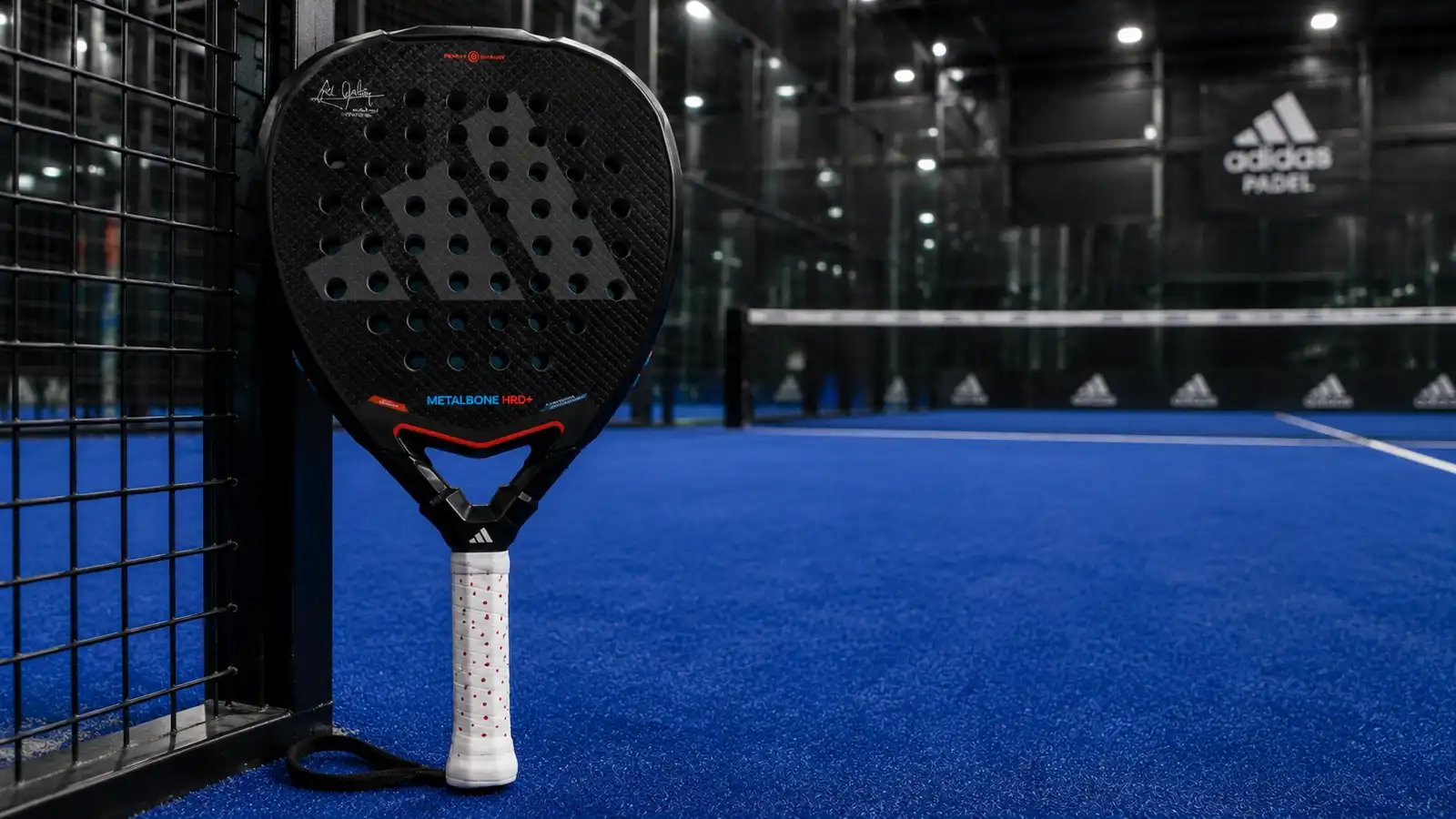 Adidas Metalbone 3.4 HRD+ 2025 padel racket on an indoor court