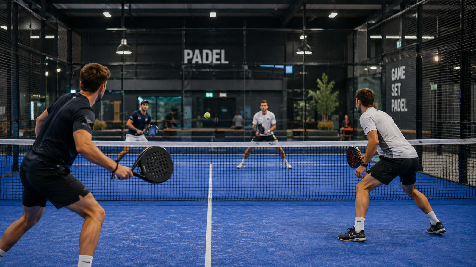 Padel Nottingham: players on an indoor padel court during a doubles match