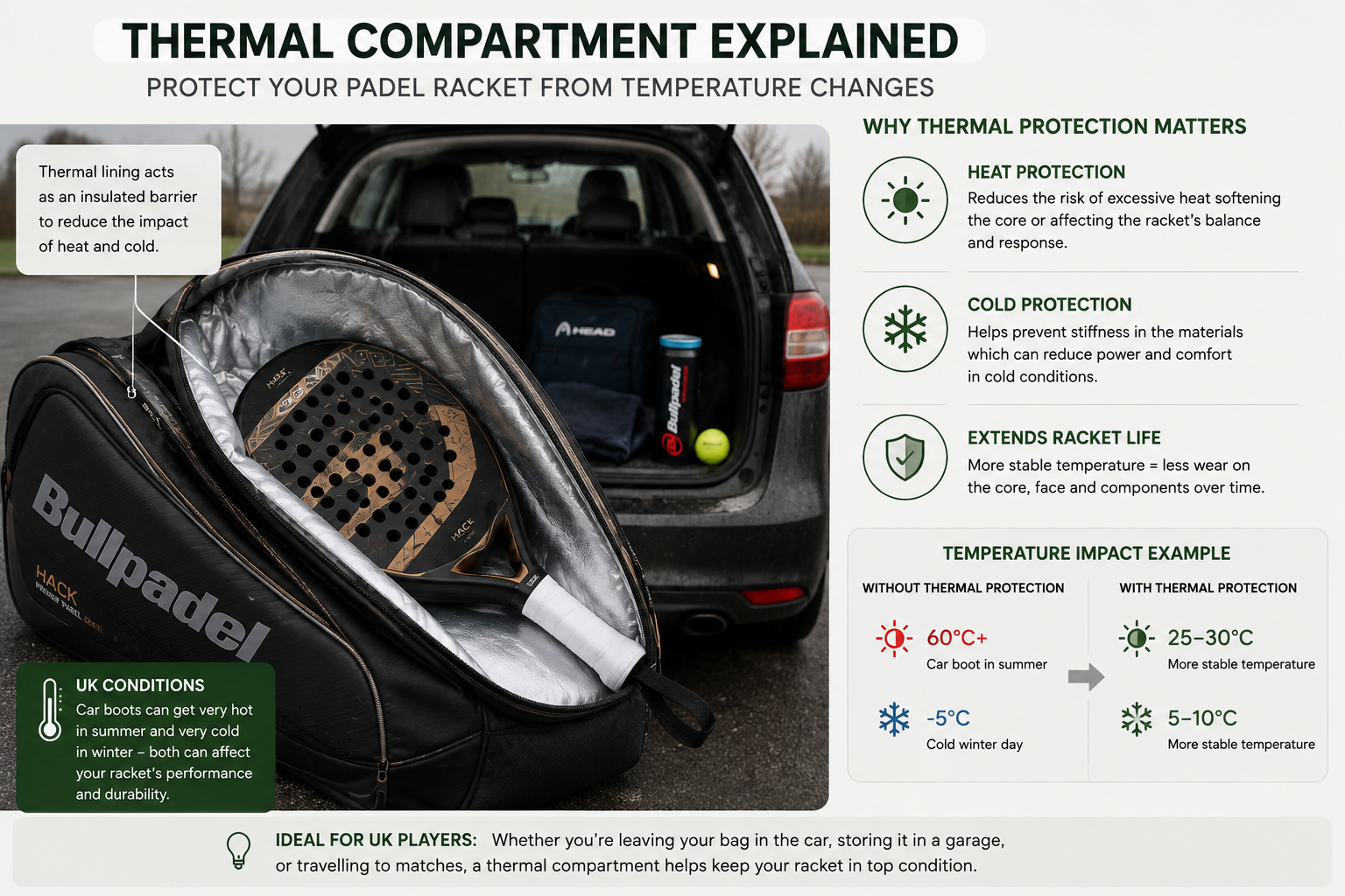 How a thermal compartment protects a padel racket from temperature changes