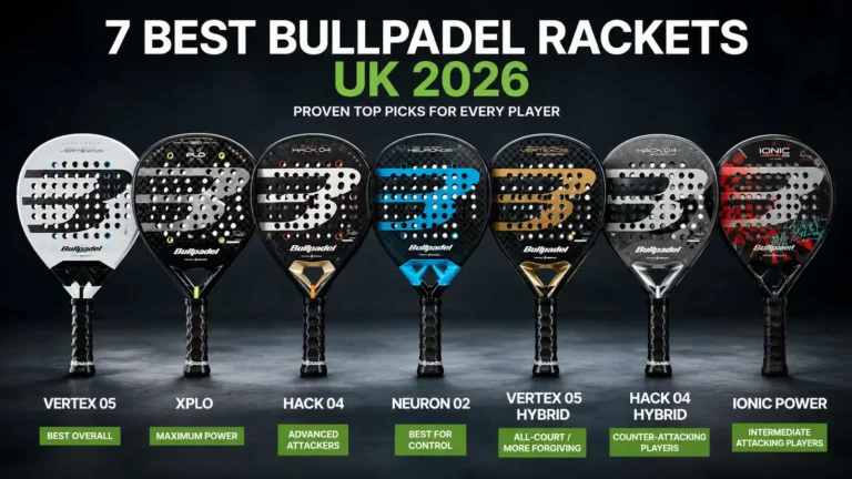 Best Bullpadel rackets UK 2026 lineup including Vertex, Hack, Neuron and Ionic models.