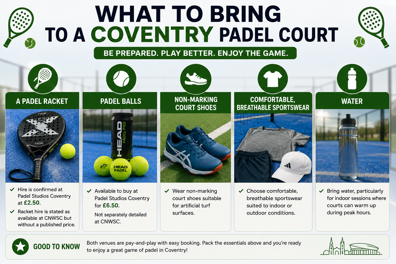 What to bring to a Coventry padel court