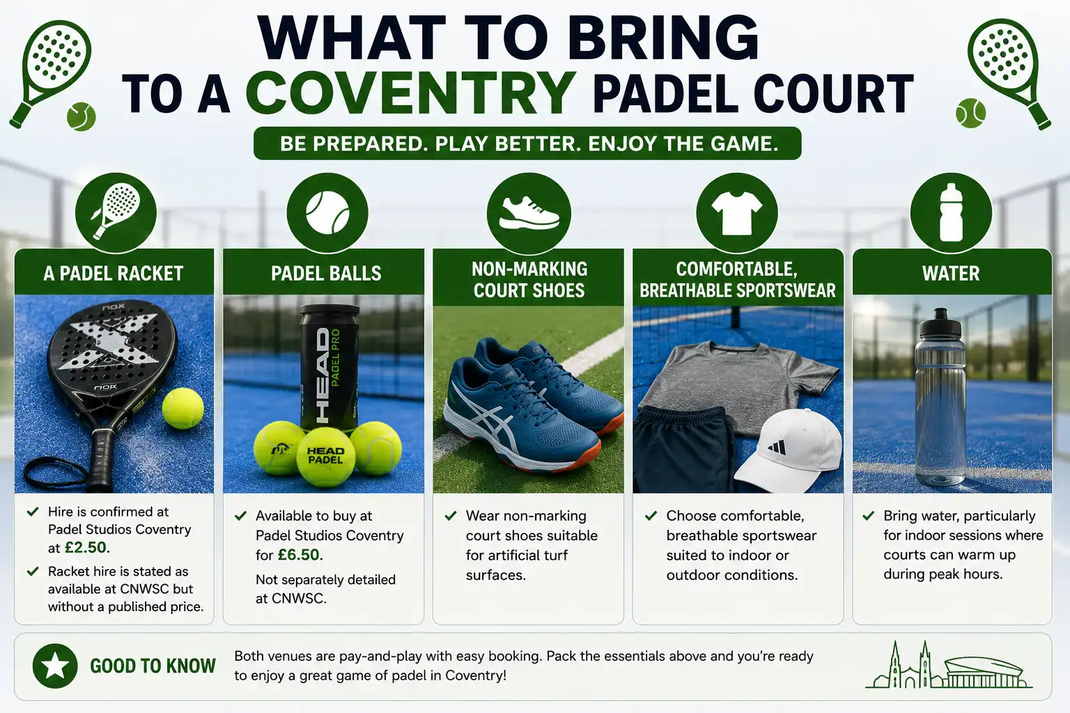 What to bring to a Coventry padel court