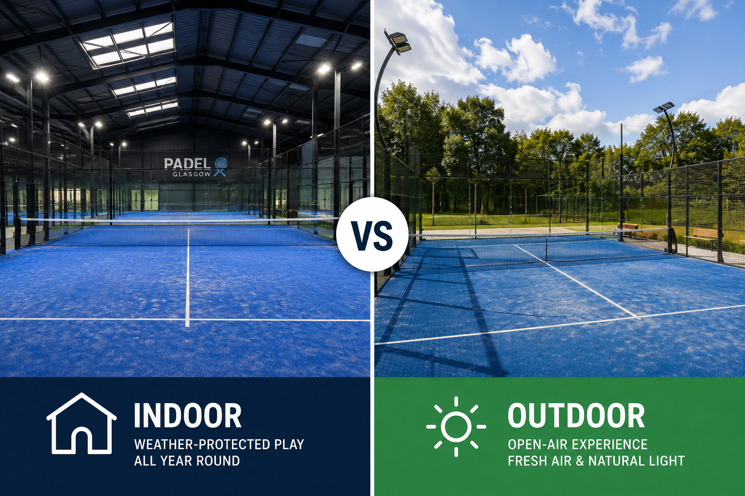 Indoor versus outdoor padel courts in Glasgow