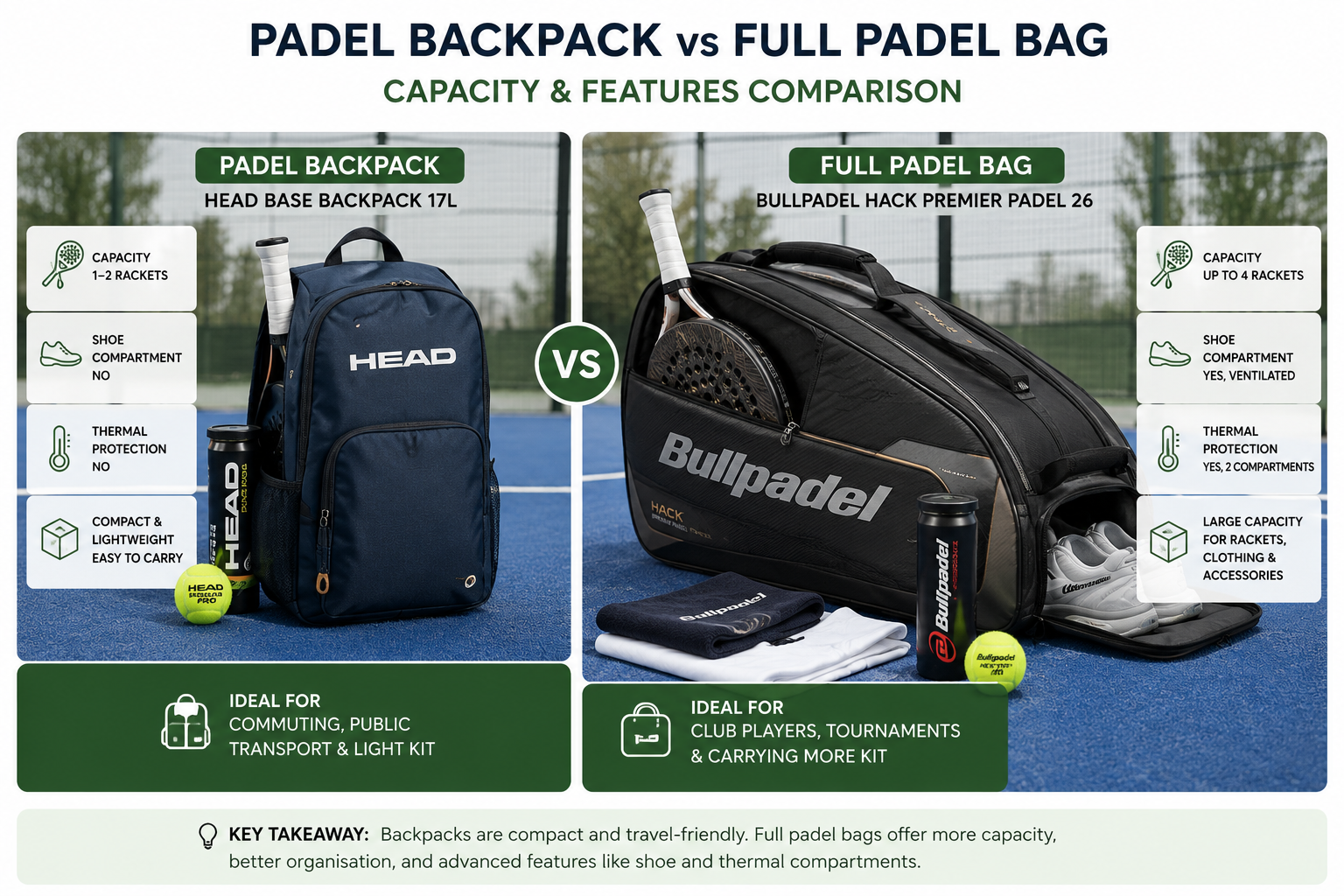 padel-bags-uk-Padel backpack compared with a full padel racket bag for UK players