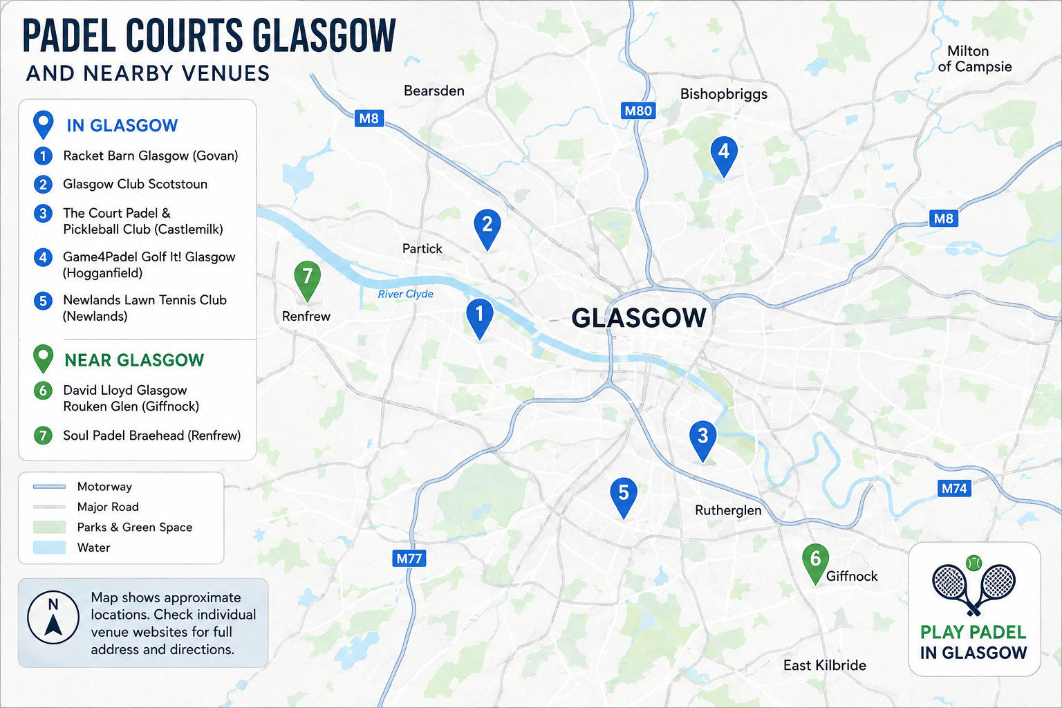 padel-courts-glasgow-Map of padel courts in Glasgow and nearby venues