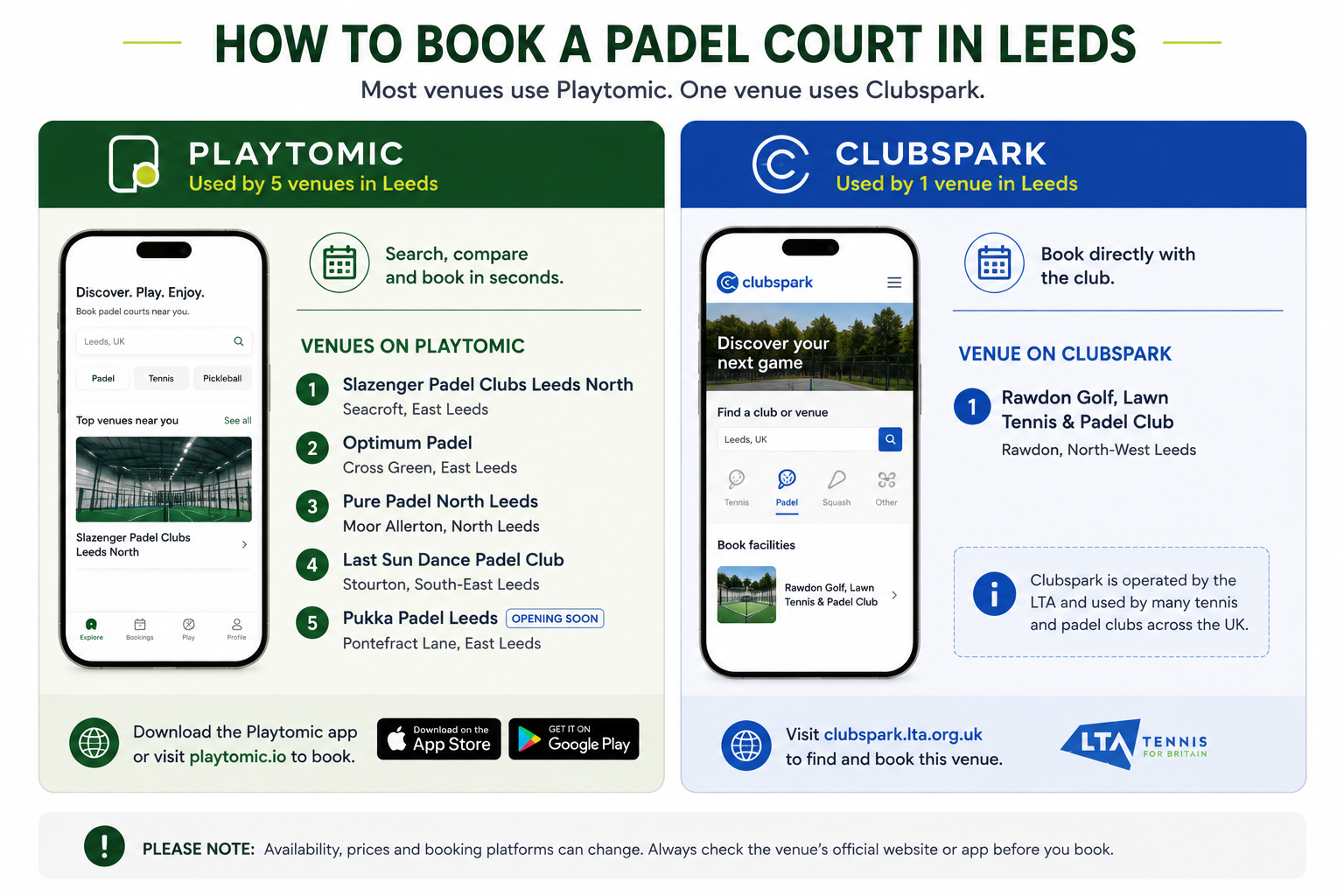 Booking platform comparison for Leeds padel venues