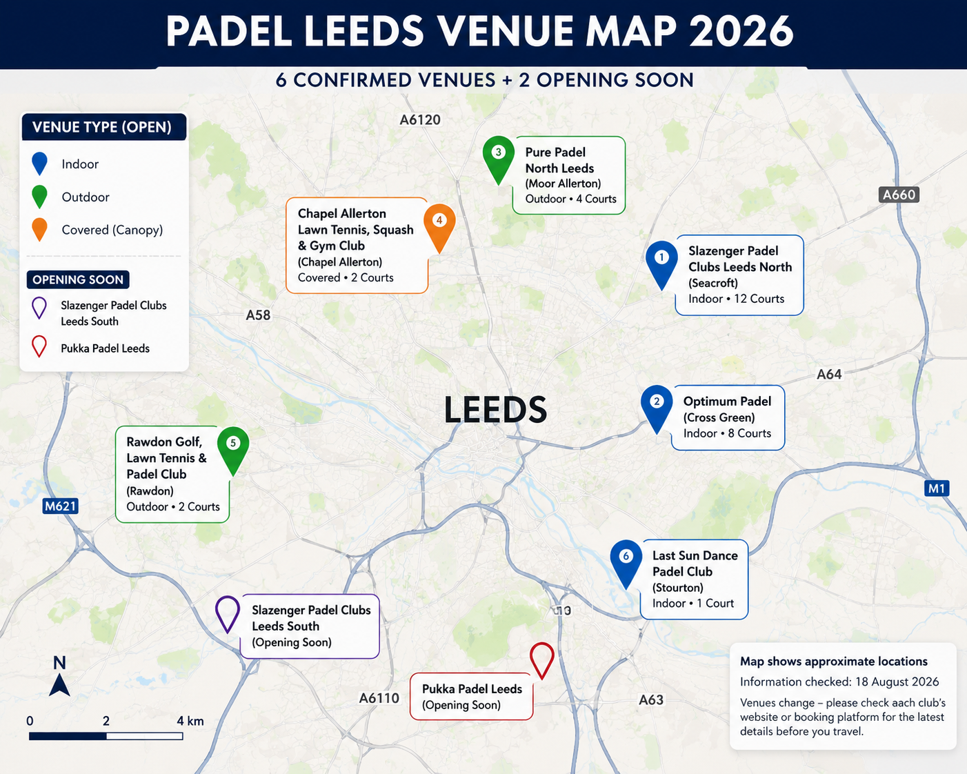 Padel Leeds venue map for 2026