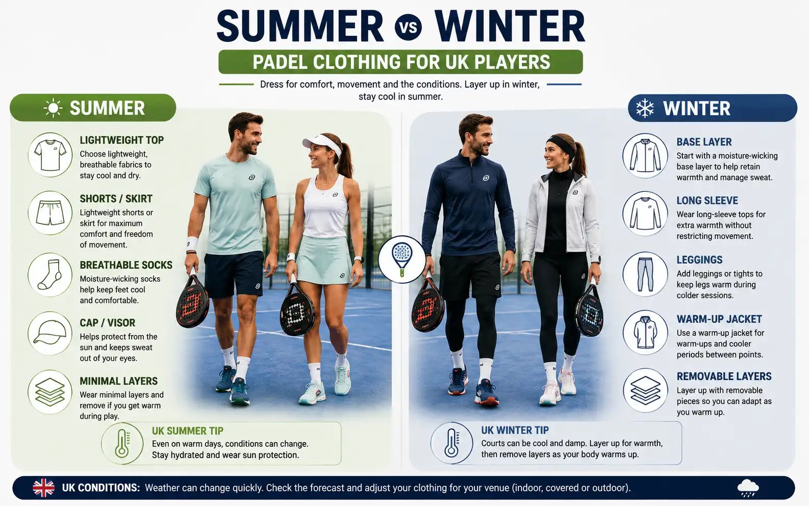 Summer and winter padel clothing for UK players