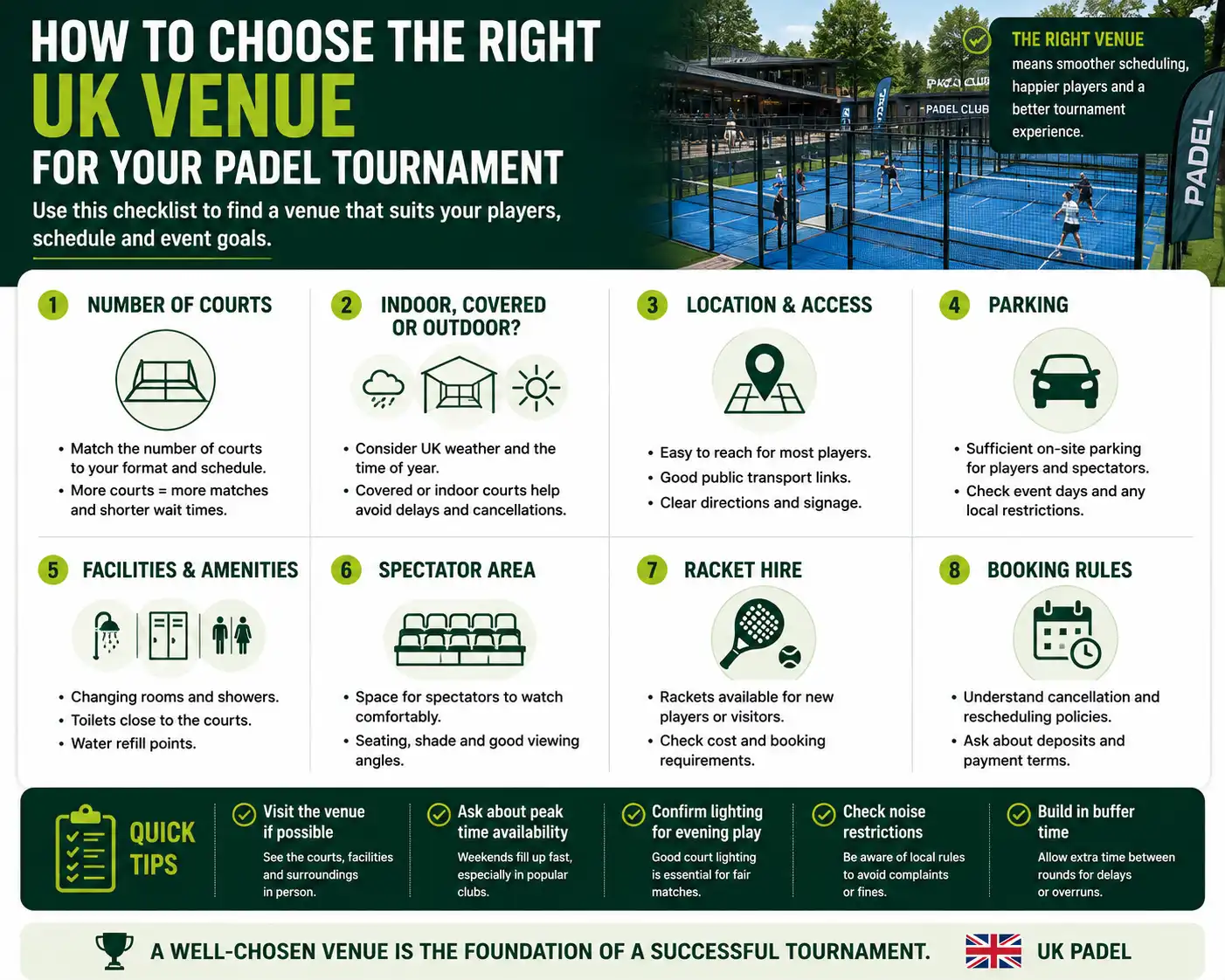 Checklist for choosing a UK venue for a padel tournament
